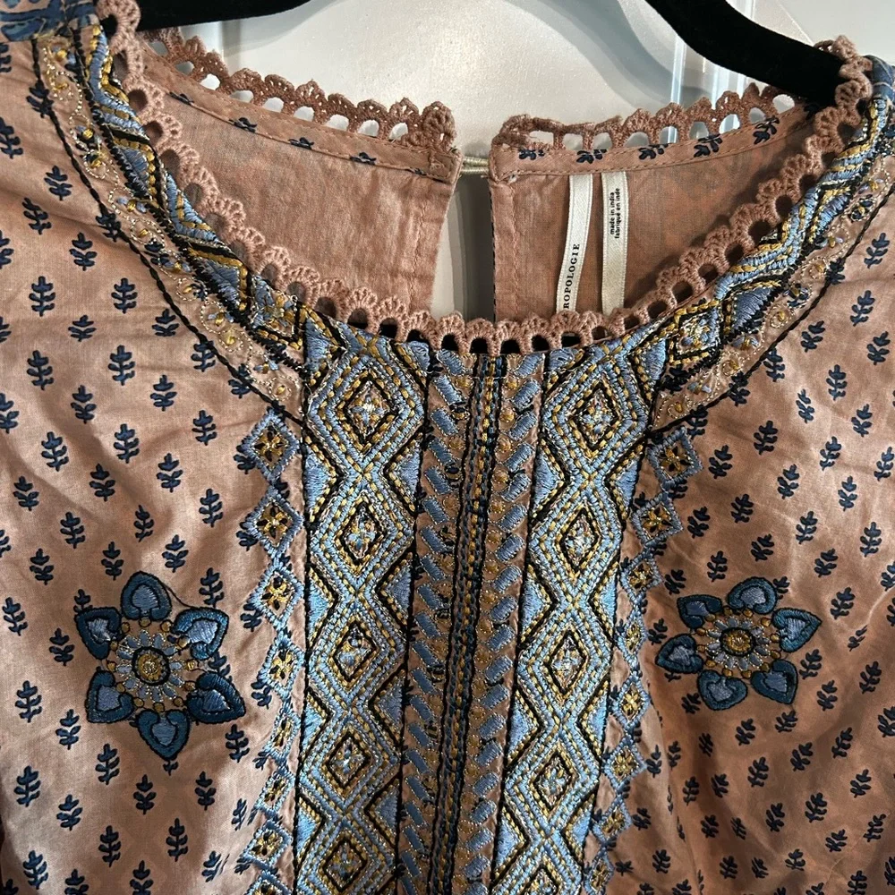 Anthropologie Embroidered Blouse with Puff Sleeves Sz XL - Picture 4 of 8